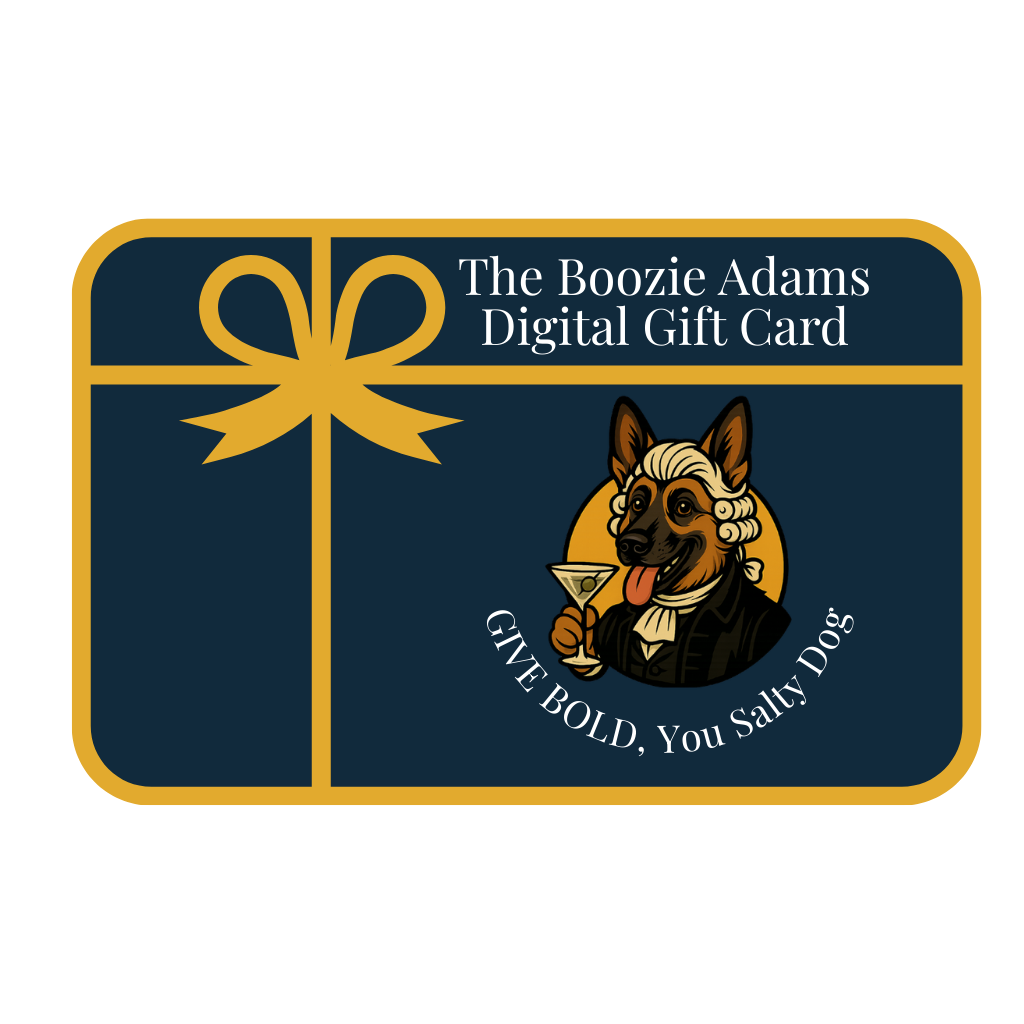 Digital gift card with a dog holding a martini glass and text 'The Boozie Adams Digital Gift Card' – Boozie Adams