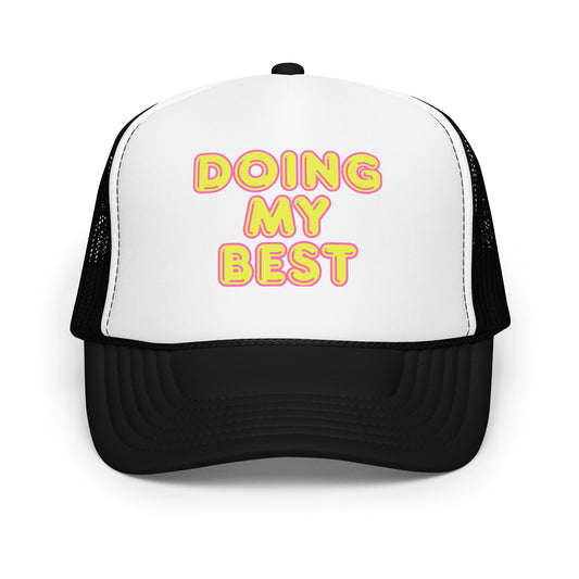 Black and white unisex trucker hat with 'DOING MY BEST' text – Boozie Adams