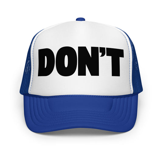 Royal and white unisex trucker hat with 'DON'T' text – Boozie Adams