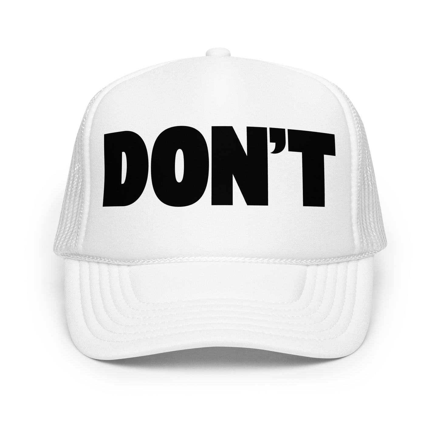 White unisex trucker hat with 'DON'T' text – Boozie Adams