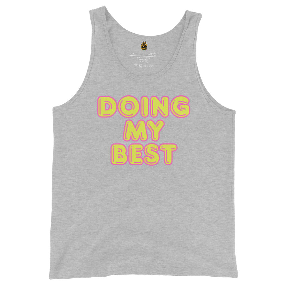Heather grey unisex tank top with 'DOING MY BEST' text in bright colors – Boozie Adams