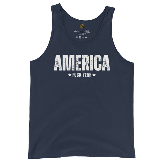 Navy unisex tank top with 'AMERICA F*** YEAH' text – Boozie Adams