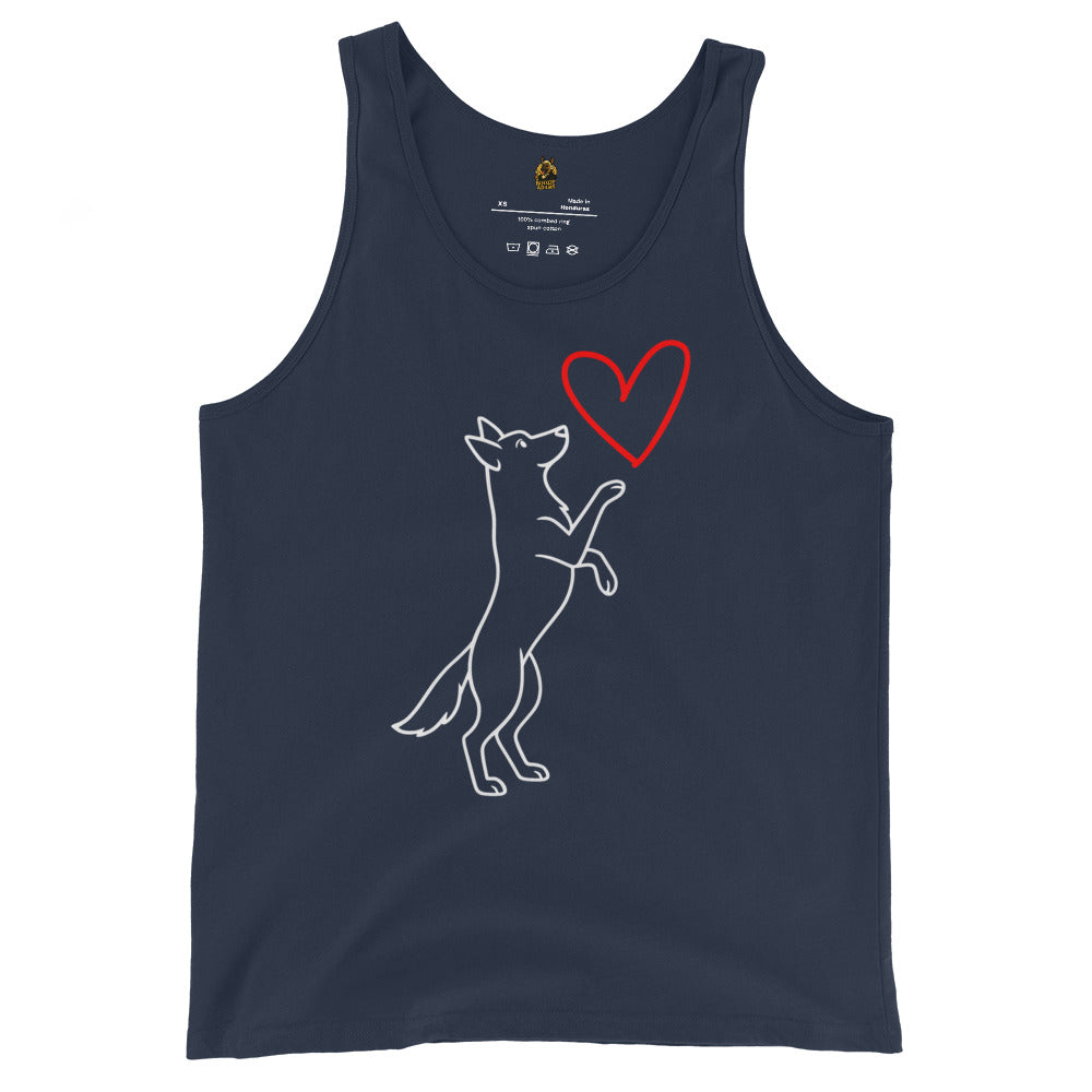 Navy unisex tank top with a dog and heart design – Boozie Adams