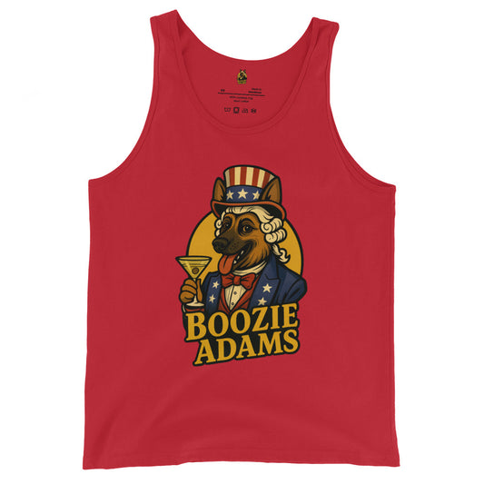 Red unisex tank top with 'Boozie Adams' patriotic logo design – Boozie Adams