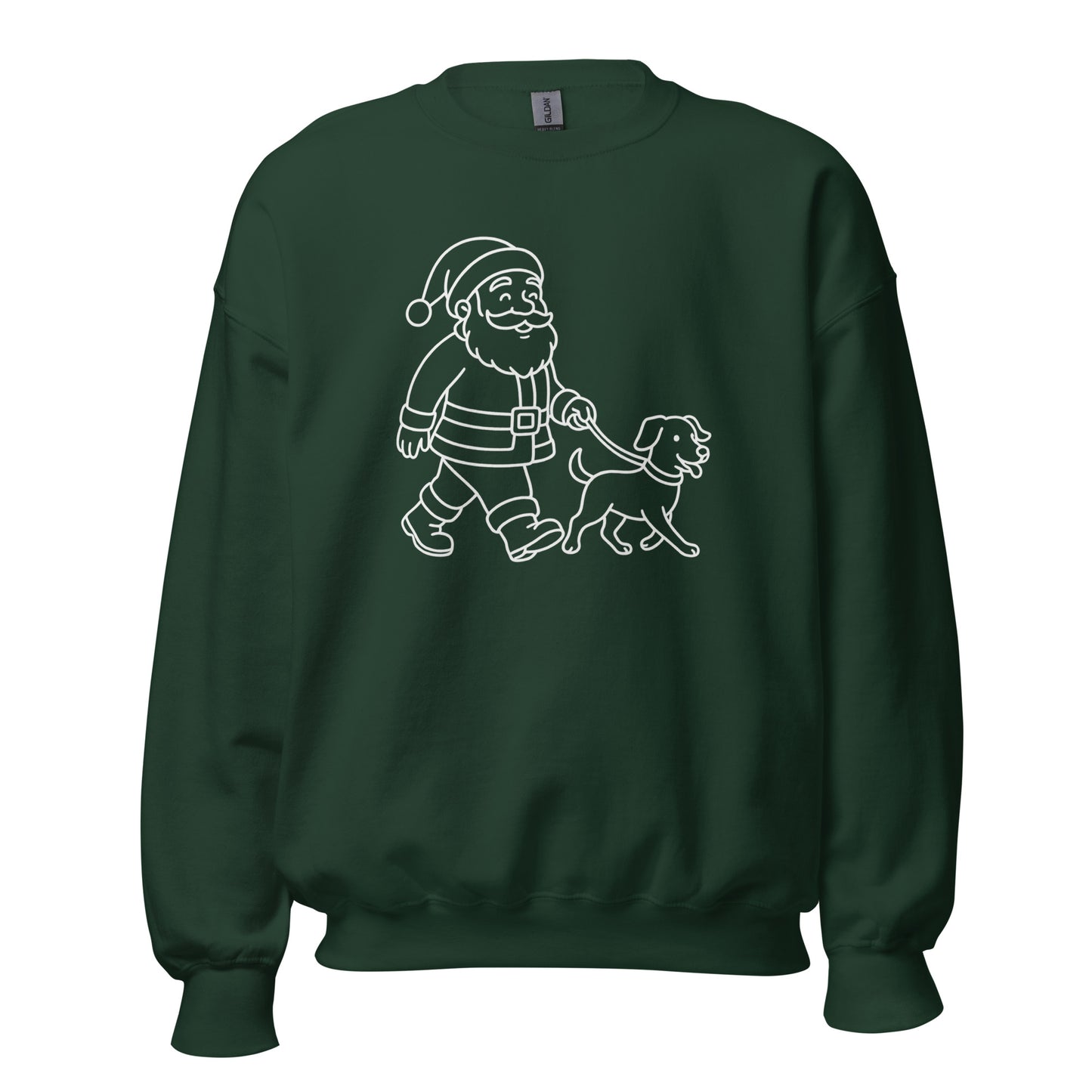 Green sweatshirt with white Santa walking dog design – Boozie Adams