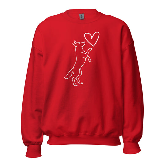 Red sweatshirt with a dog and heart design – Boozie Adams