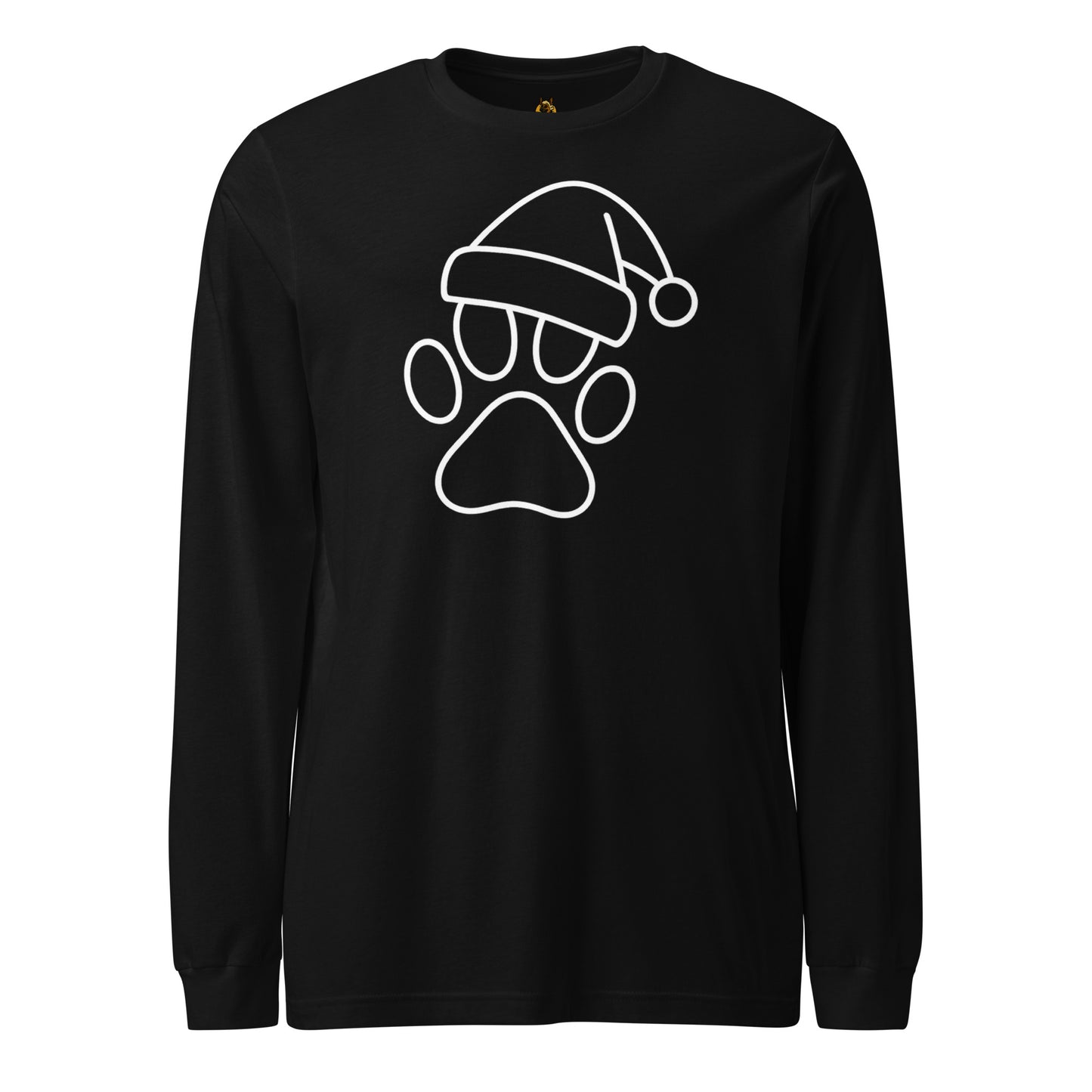 Black long-sleeve shirt with a white paw print and Santa hat design – Boozie Adams