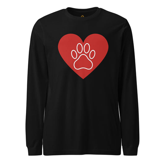 Black long-sleeve shirt with a red heart and white paw print design – Boozie Adams