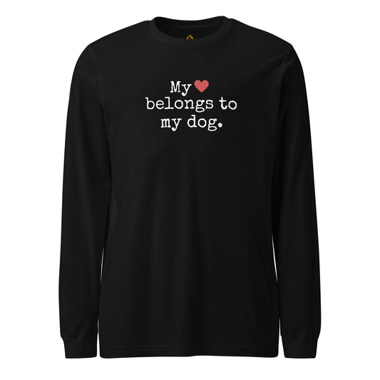 Black long-sleeve shirt with text 'My heart belongs to my dog' – Boozie Adams