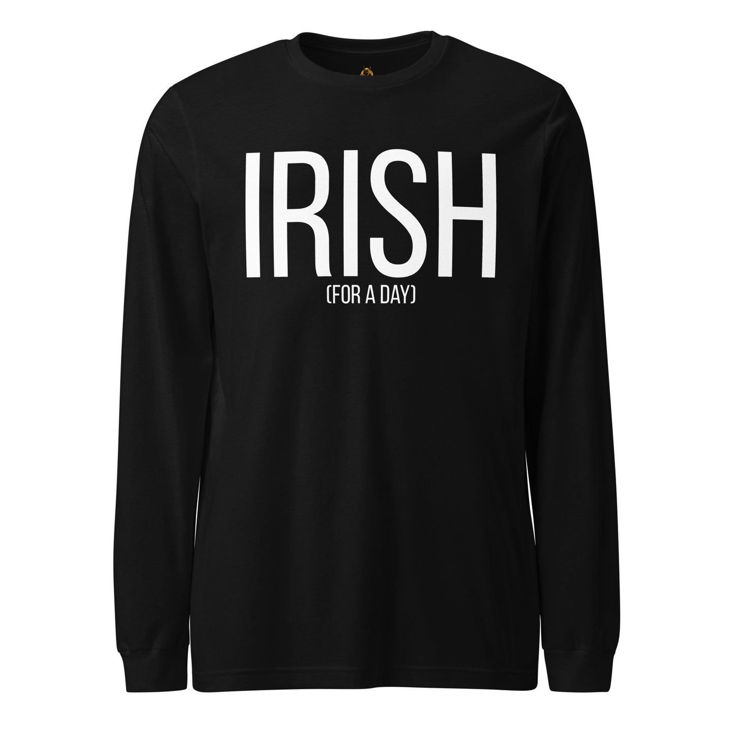 Black long-sleeve unisex shirt with 'IRISH (FOR A DAY)' text – Boozie Adams