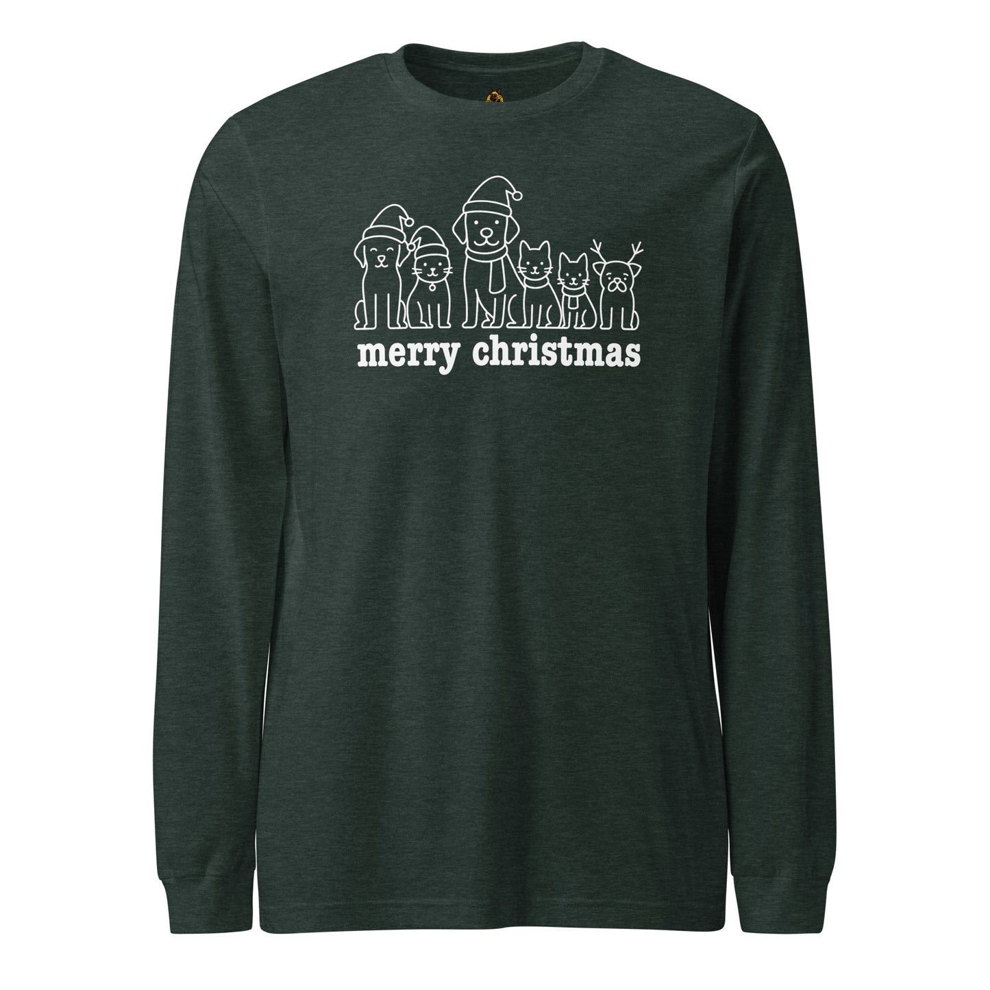 Heather kelly green long-sleeve shirt with Christmas-themed design and 'merry christmas' text – Boozie Adams