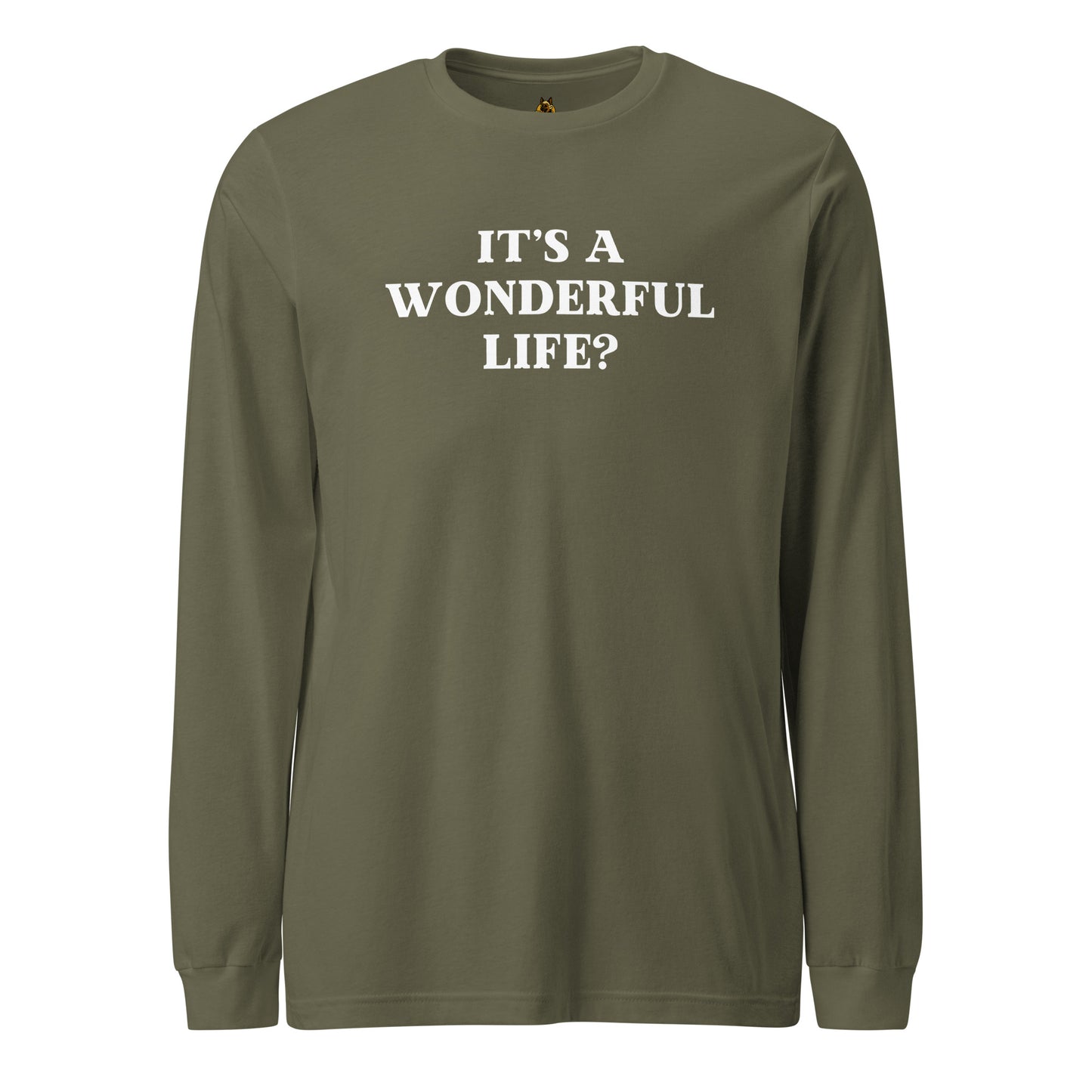 Military green long-sleeve shirt with 'It's a Wonderful Life?' text – Boozie Adams
