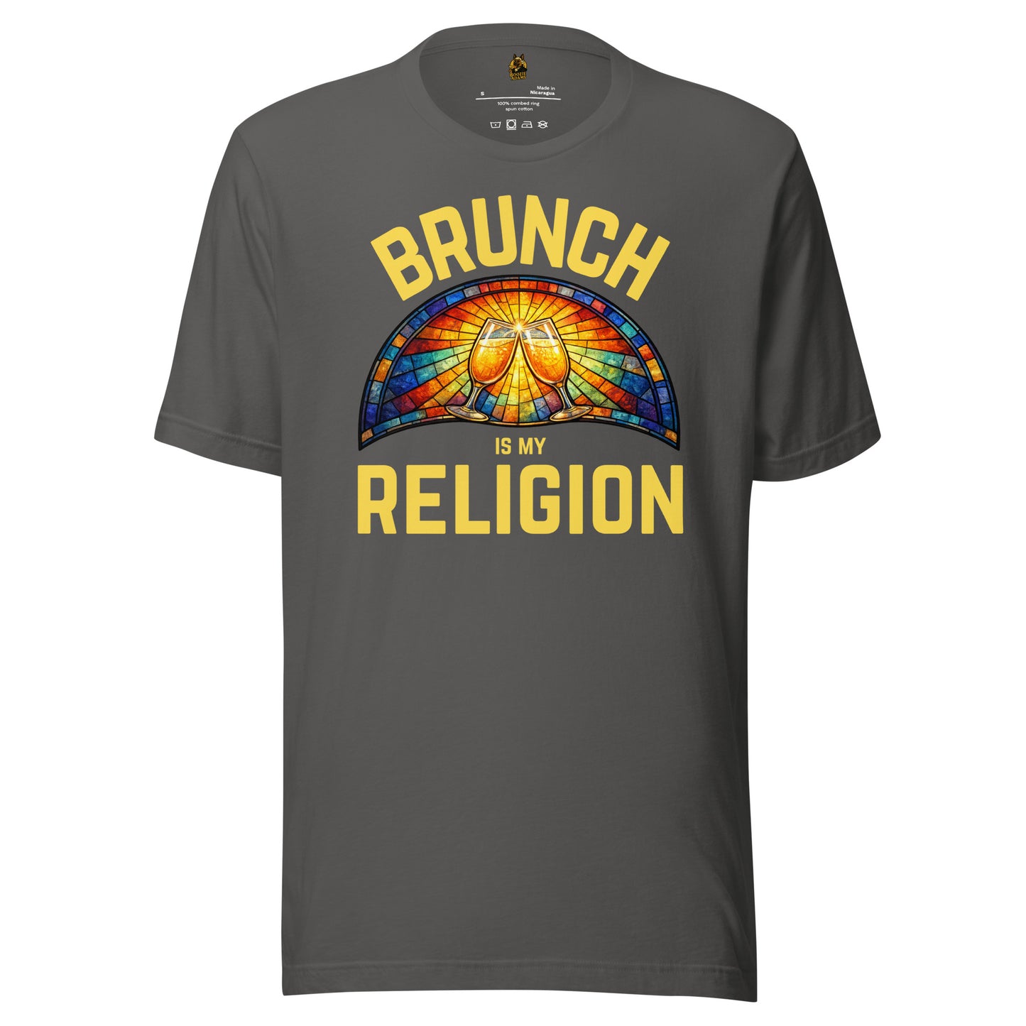 Grey unisex t-shirt with 'Brunch is my Religion' graphic design – Boozie Adams