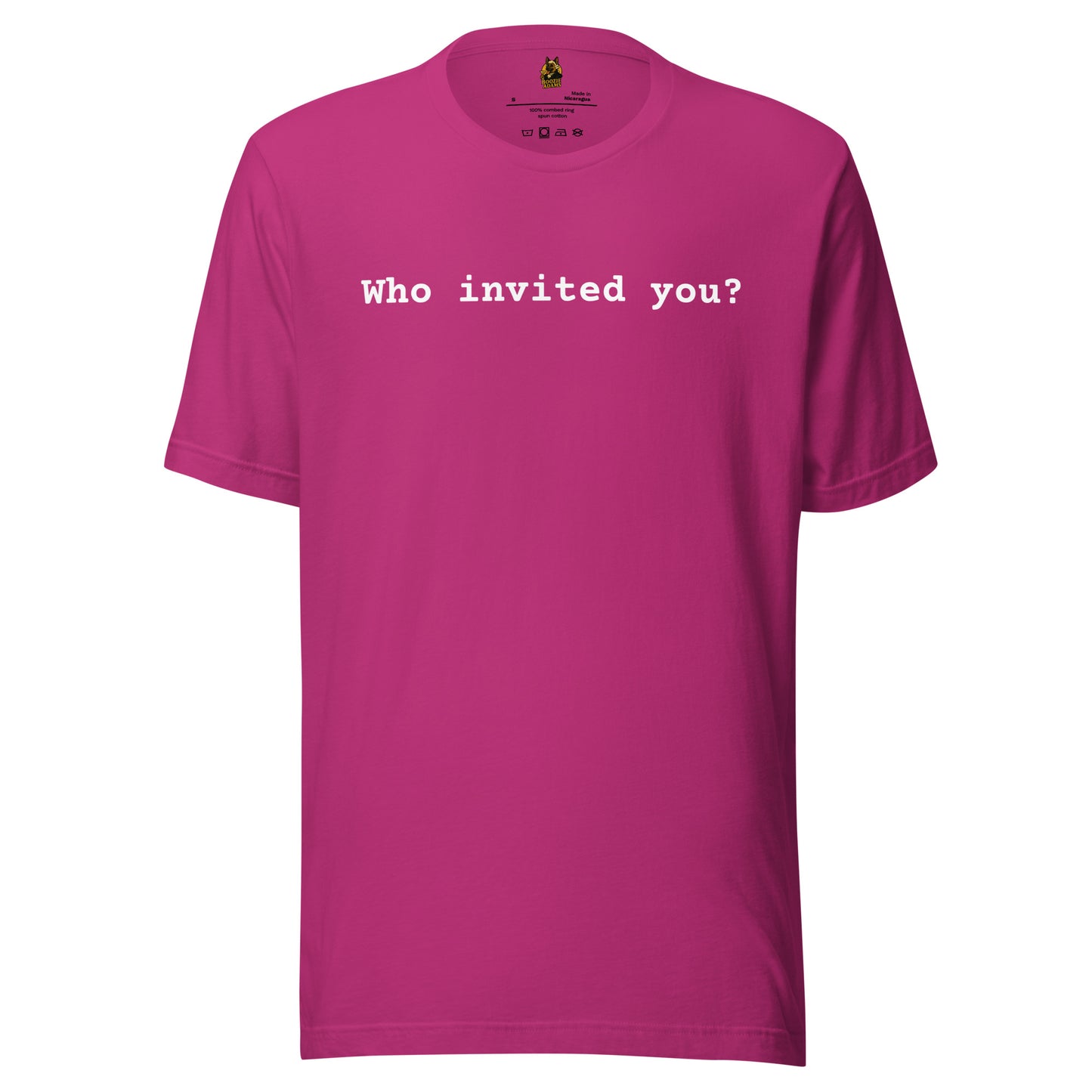 Berry unisex t-shirt with 'Who invited you?' text – Boozie Adams