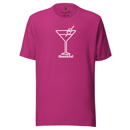Berry unisex t-shirt with a cocktail graphic and 'thankful' text in white – Boozie Adams