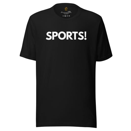Black unisex t-shirt with 'SPORTS!' text – Boozie Adams