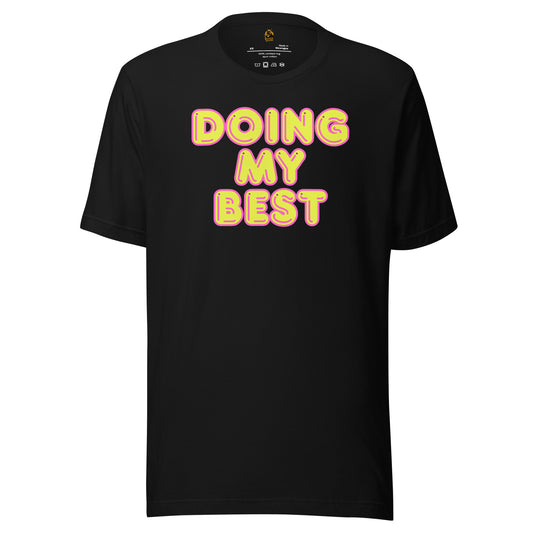 Black unisex t-shirt with 'DOING MY BEST' text in bright colors – Boozie Adams