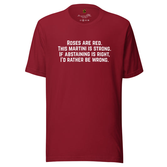 Cardinal red unisex t-shirt with humorous roses are red text – Boozie Adams