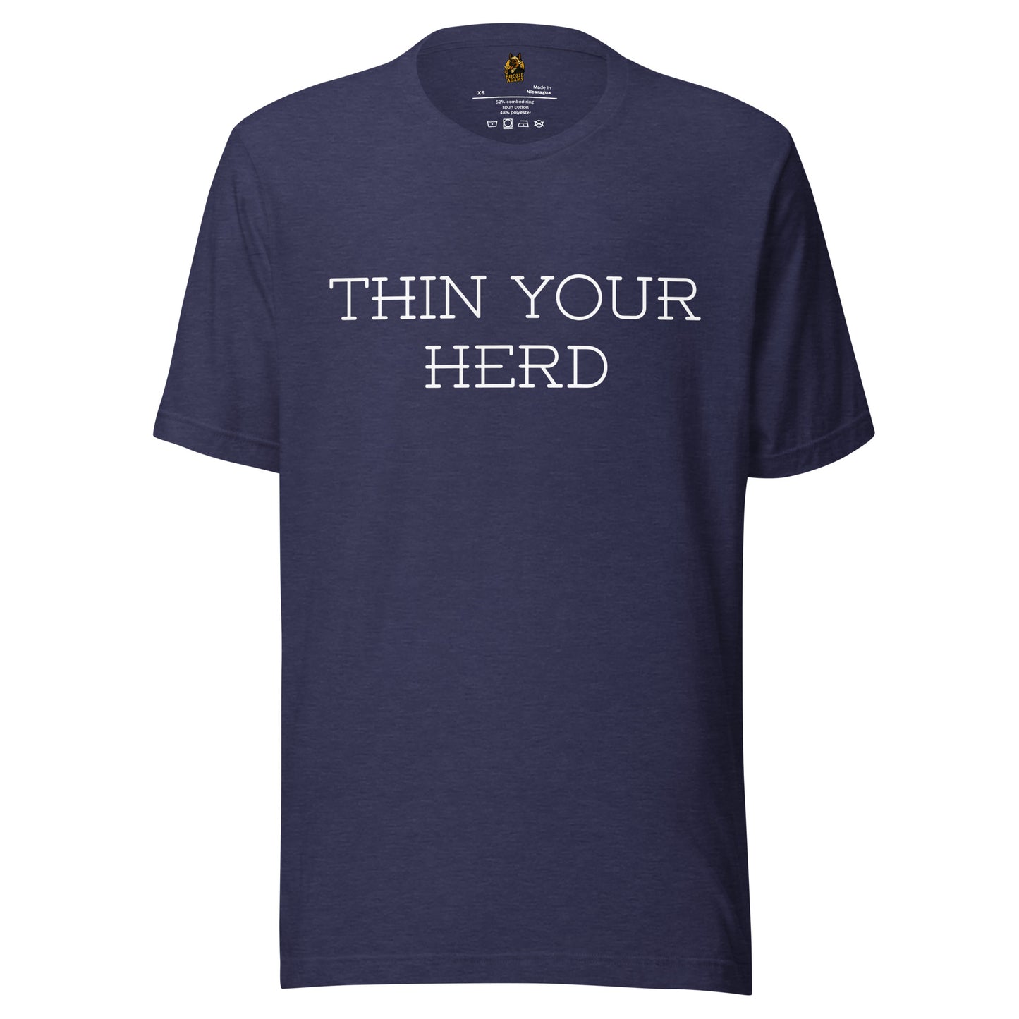Navy blue unisex t-shirt with 'THIN YOUR HERD' text on a white – Boozie Adams