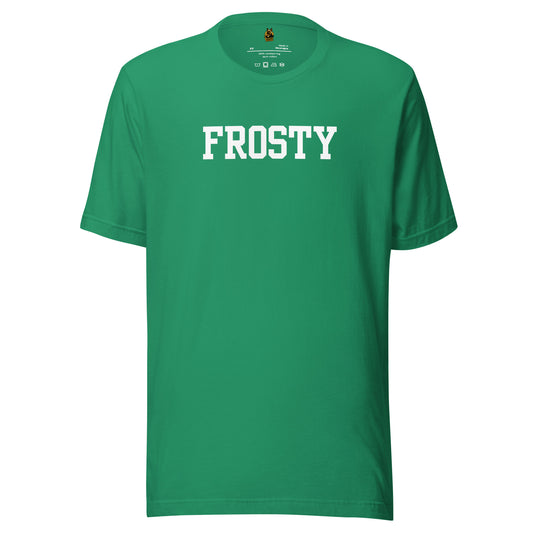 Kelly green unisex t-shirt with 'FROSTY' text in white – Boozie Adams