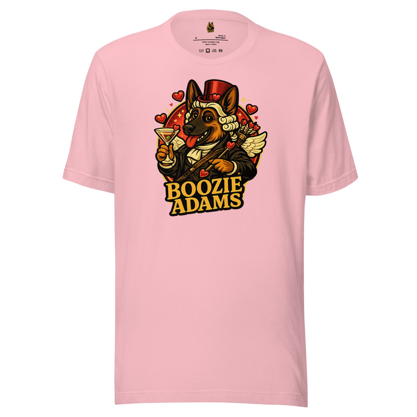 Pink unisex t-shirt with with a valentine's Boozie Adams logo – Boozie Adams