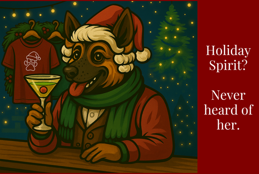 Boozie Adams wears holiday gear while sitting at a bar with a martini.