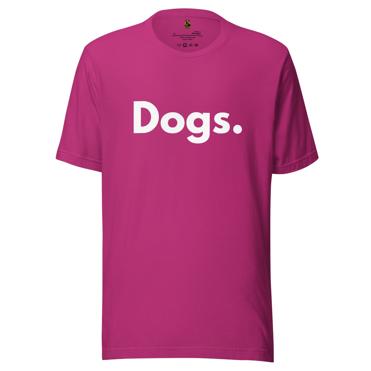 berry unisex tee with 'dogs.' text
