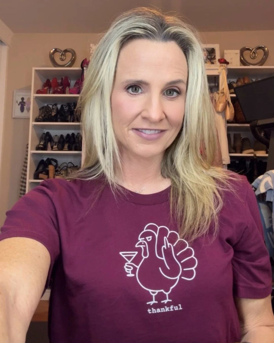 Boozie in the Wild customer wearing Thankful Turkey Tee