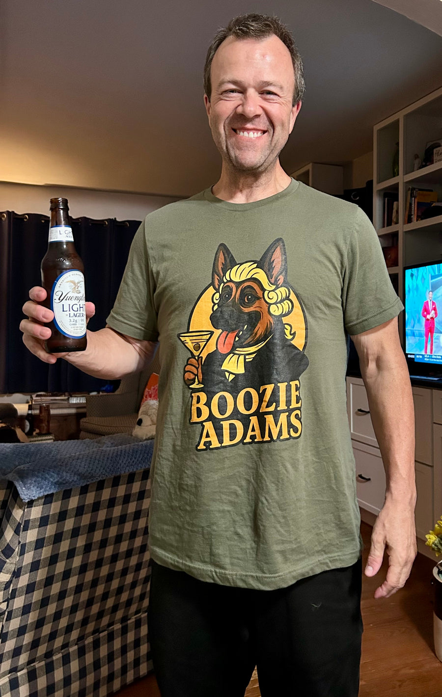 Customer wearing Boozie Adams signature logo tee