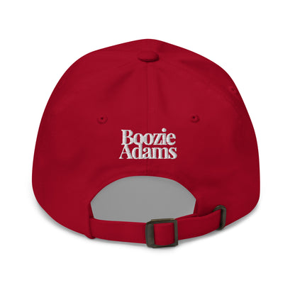 Back of red cap with 'Boozie Adams' text – Boozie Adams