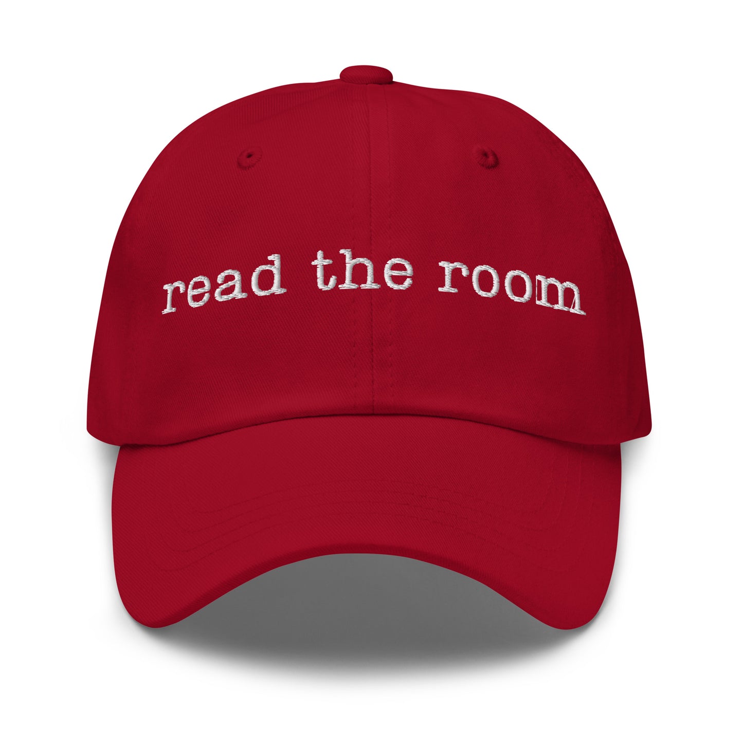 Red cap with 'read the room' text – Boozie Adams