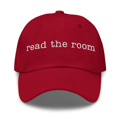 Red cap with 'read the room' text – Boozie Adams