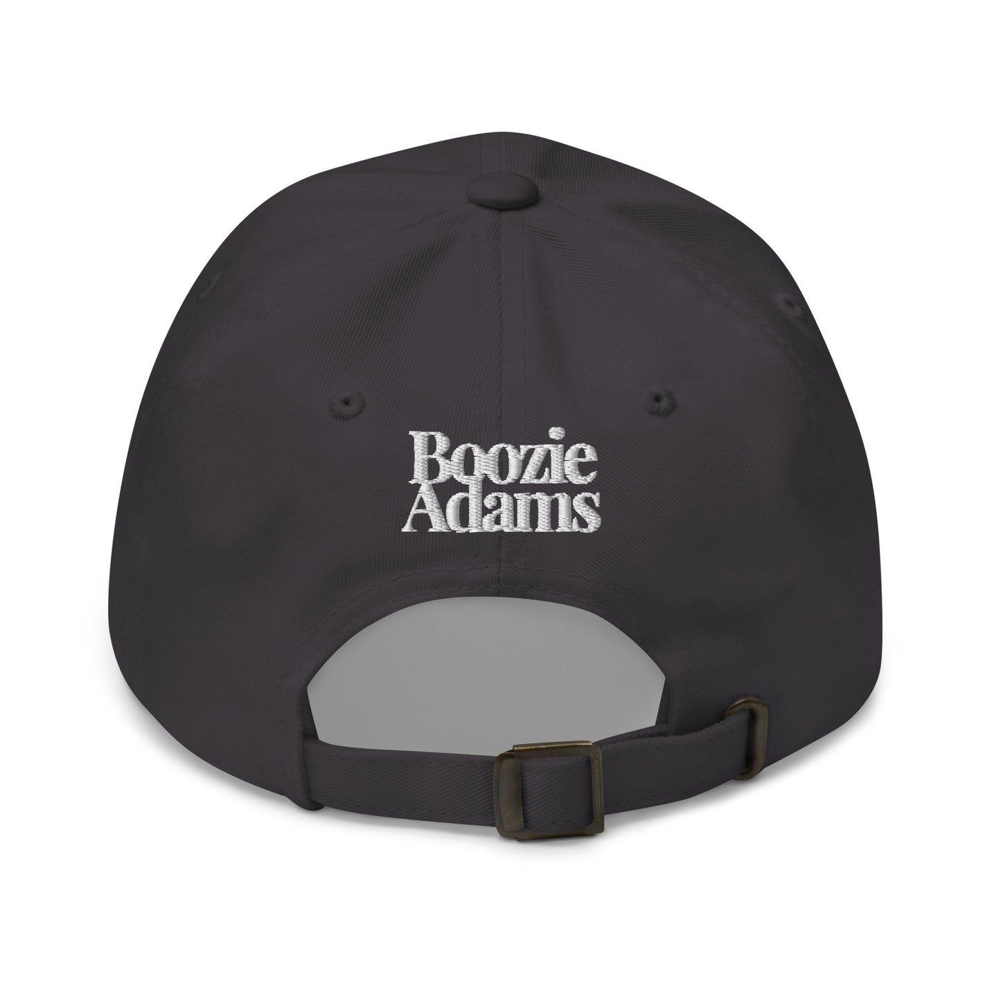 Back of dark grey cap with text 'Boozie Adams' – Boozie Adams