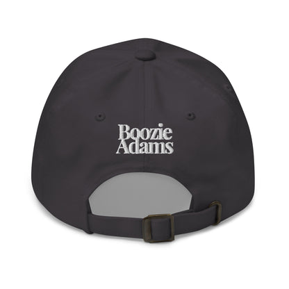 Back of dark grey cap with text 'Boozie Adams' – Boozie Adams
