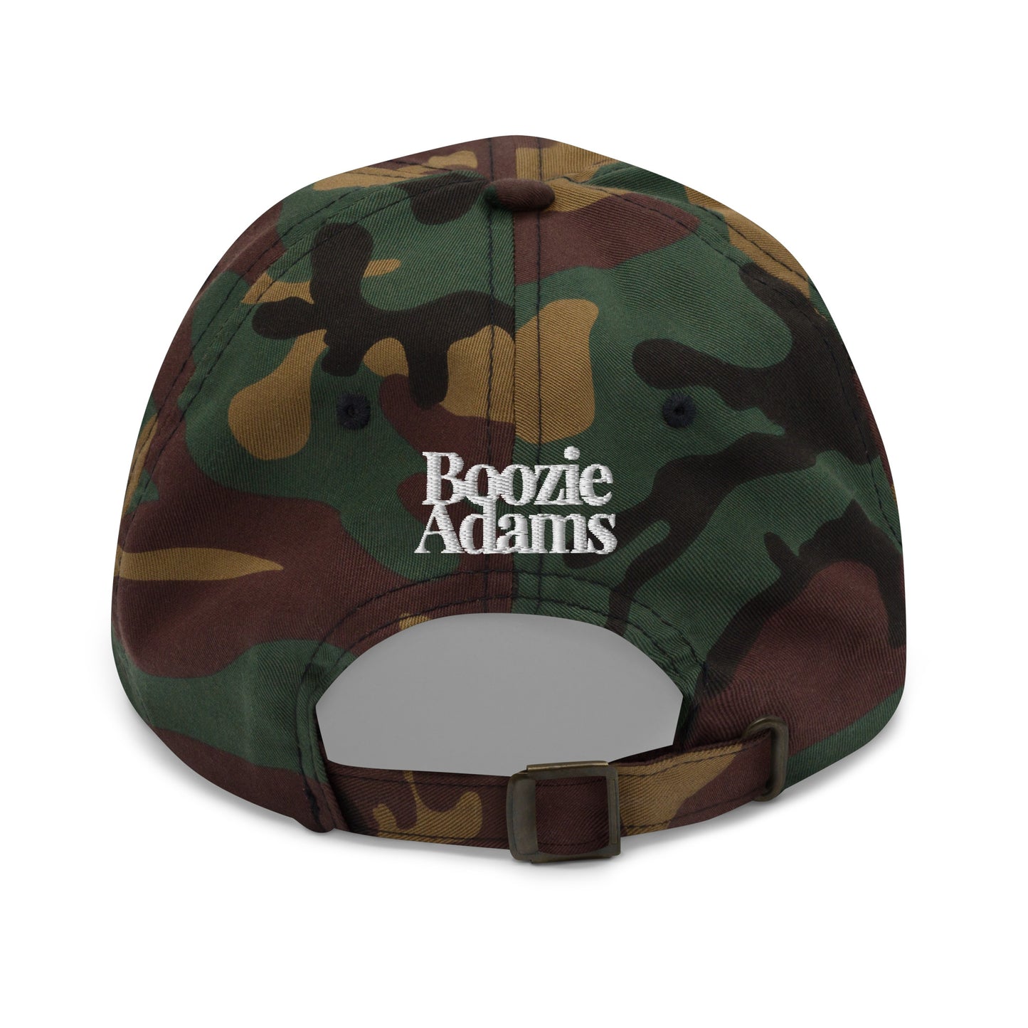 Back of camo cap with 'Boozie Adams' text – Boozie Adams