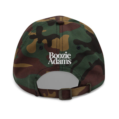 Back of camo cap with 'Boozie Adams' text – Boozie Adams