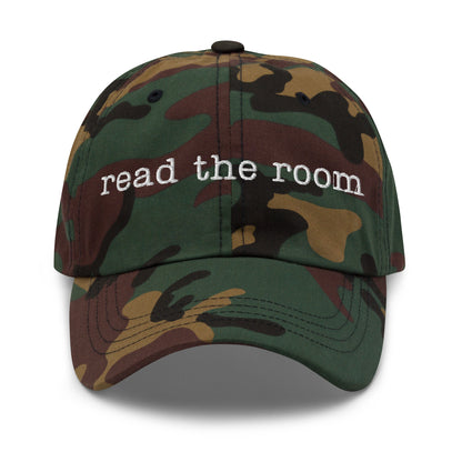 Camo cap with 'read the room' text – Boozie Adams