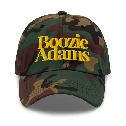 Camo cap with yellow text 'Boozie Adams' – Boozie Adams