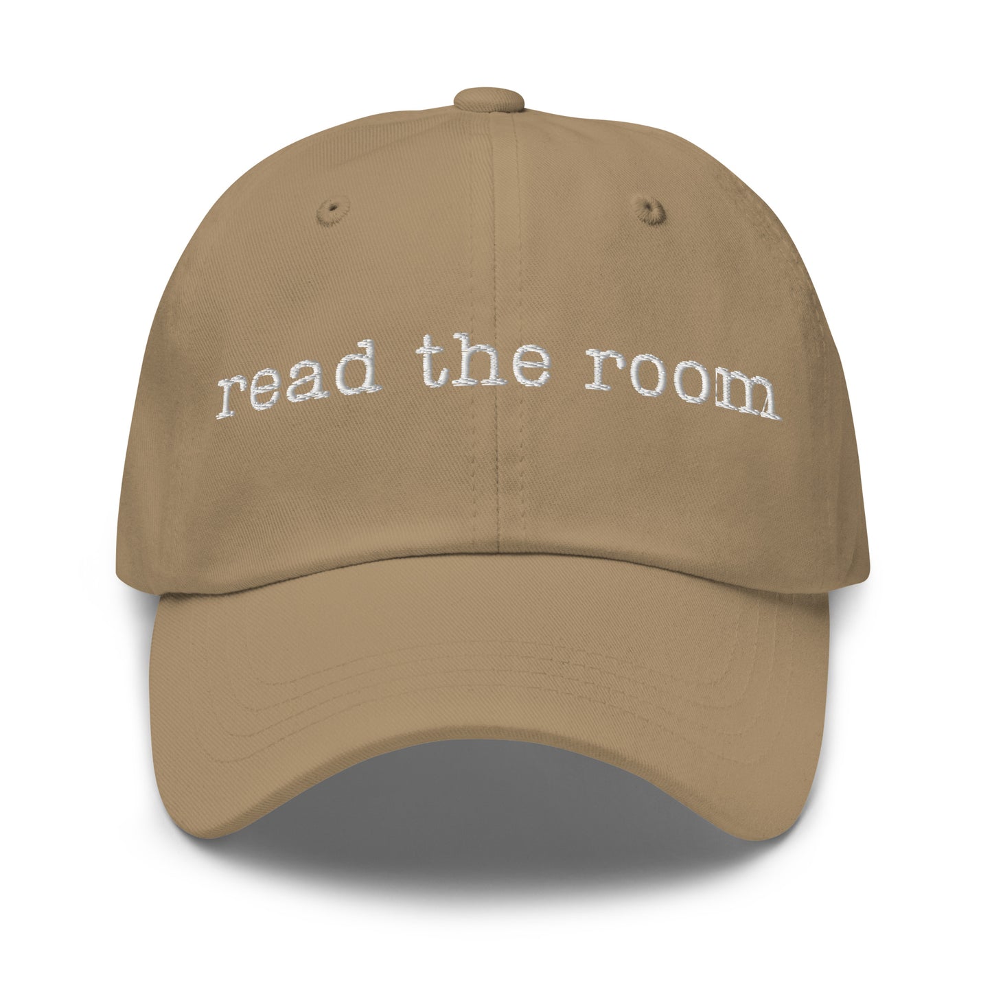 Khaki cap with 'read the room' text – Boozie Adams