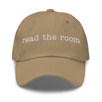 Khaki cap with 'read the room' text – Boozie Adams