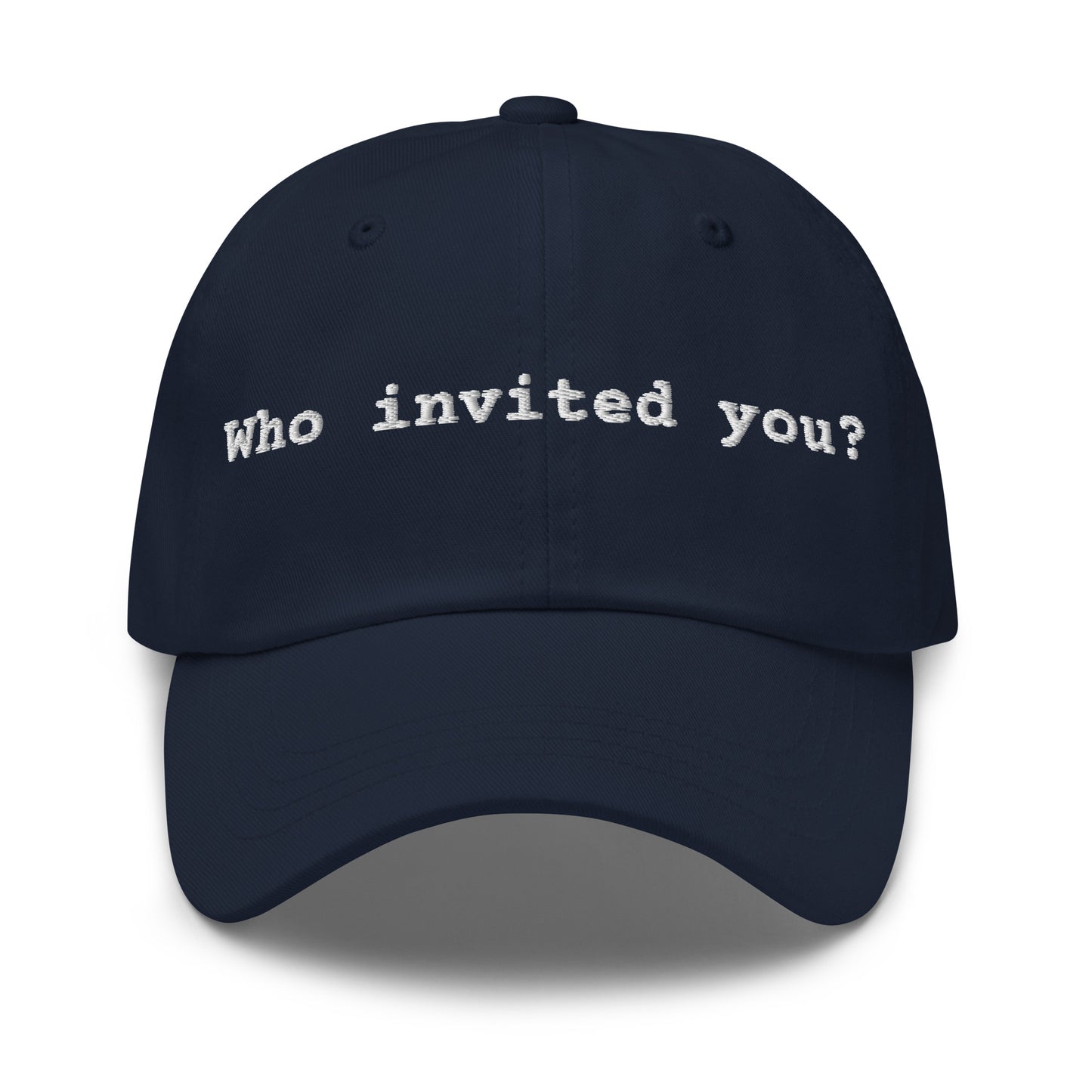 Navy cap with 'Who invited you?'  text – Boozie Adams