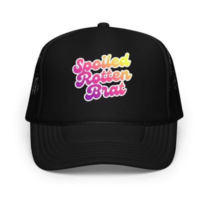 Black trucker hat with colorful text 'Spoiled Rotten Brat' – Boozie Adams