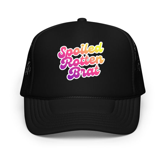 Black trucker hat with colorful text 'Spoiled Rotten Brat' – Boozie Adams