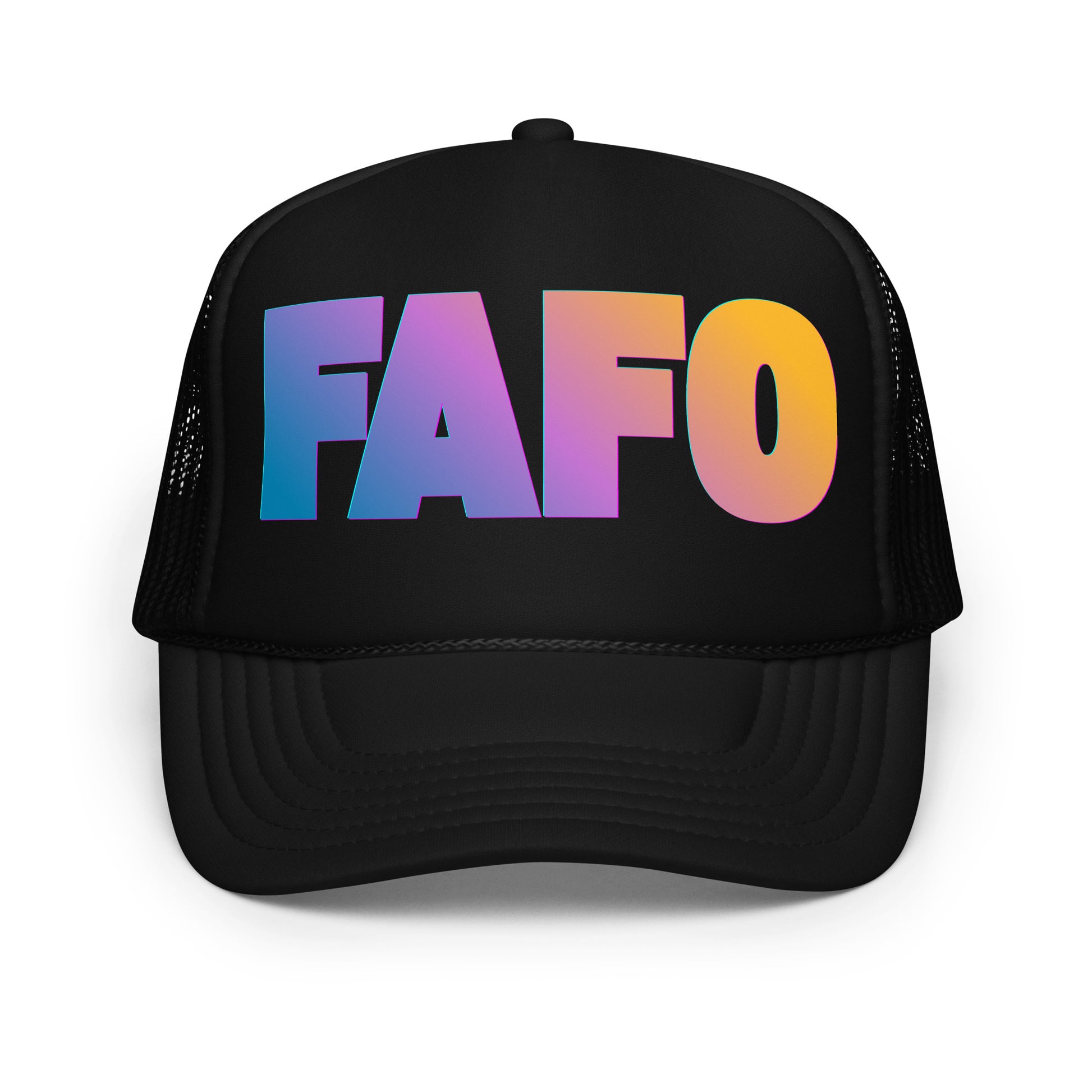 Black unisex trucker hat with 'FAFO' in colorful letters – Boozie Adams