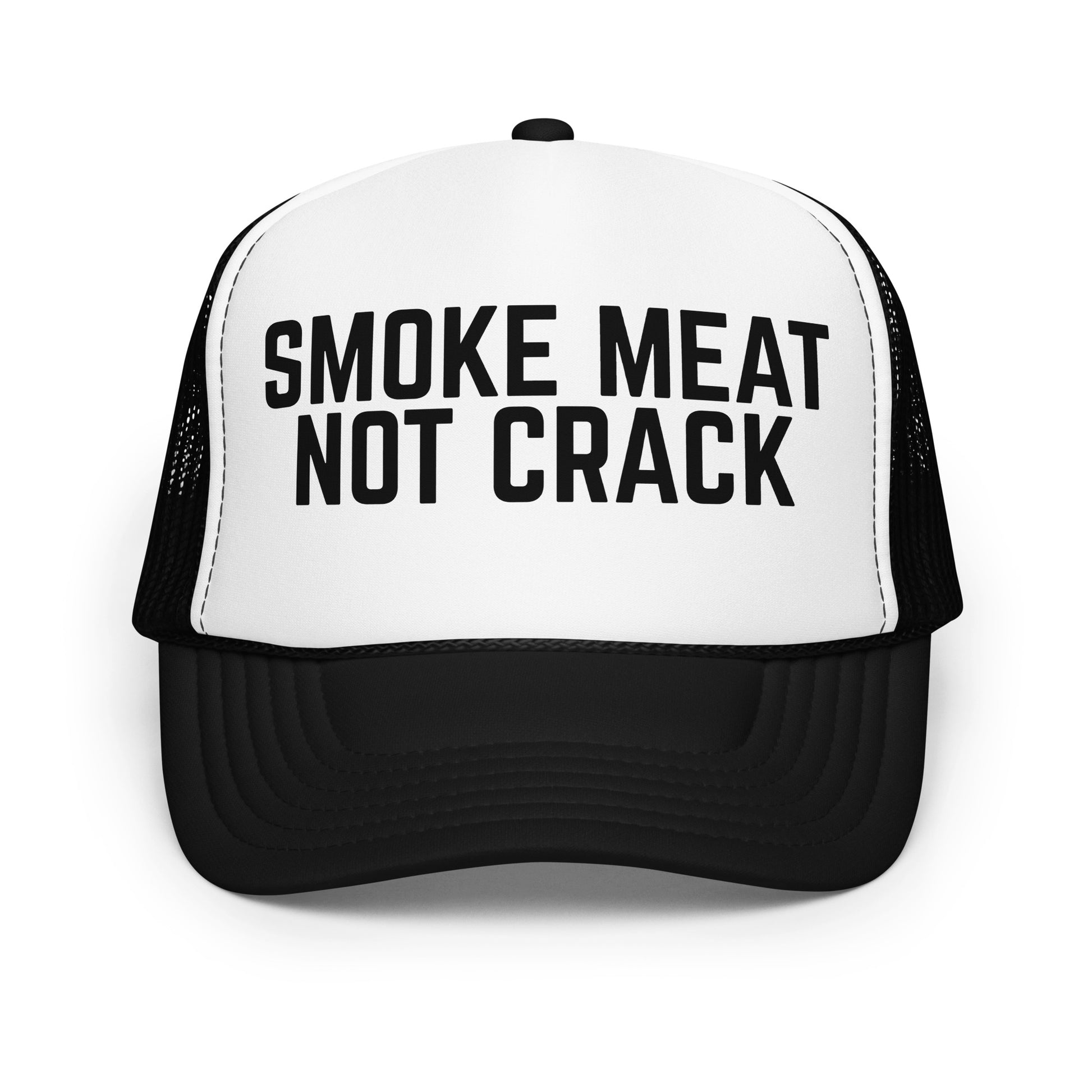 Black and white cap with 'Smoke Meat Not Crack' text – Boozie Adams