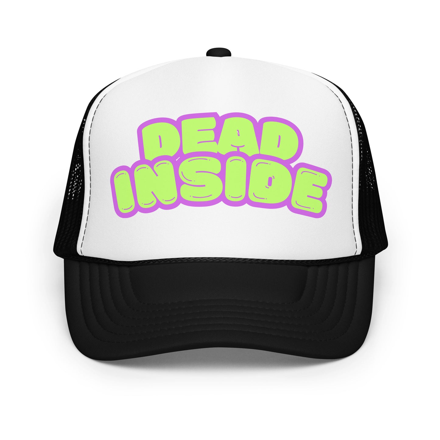 Black and white foam trucker hat with purple and green text 'Dead Inside' – Boozie Adams