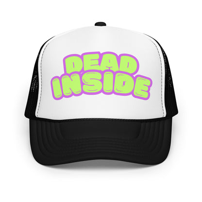 Black and white foam trucker hat with purple and green text 'Dead Inside' – Boozie Adams