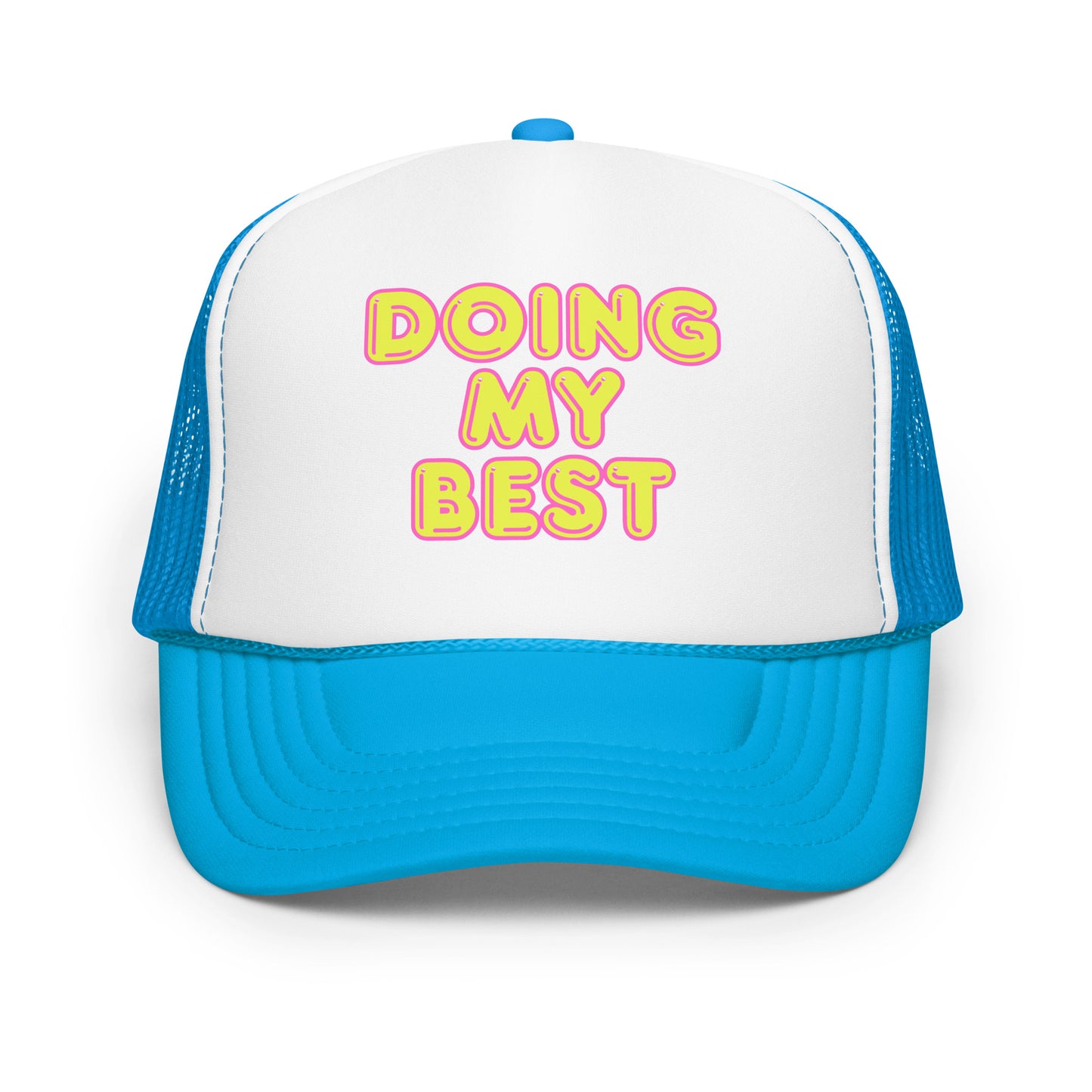 Blue and white unisex trucker hat with 'DOING MY BEST' text – Boozie Adams