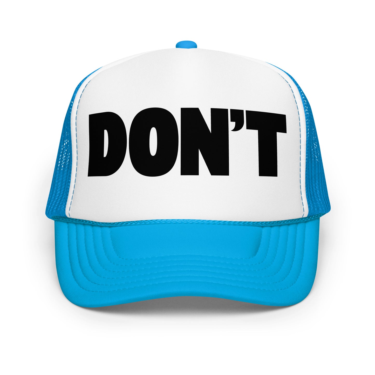 Blue and white unisex trucker hat with 'DON'T' text – Boozie Adams