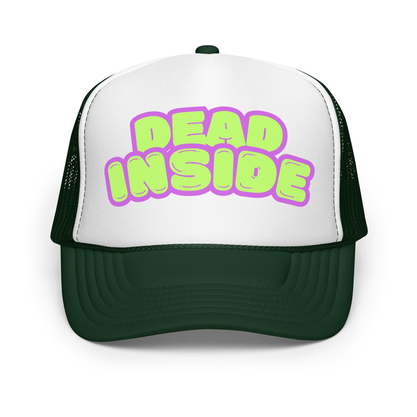 Dark green and white foam trucker hat with purple and green text 'Dead Inside' – Boozie Adams